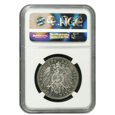 Серебряная монета 3 марки 1913 Липпе NGC MS62