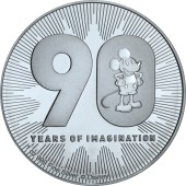 Серебряная монета 1oz Микки Маус Дисней 90 лет 2 доллара 2018 Ниуэ