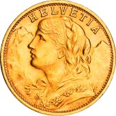 Золотая монета Гельвеция 20 франков 1935 Швейцария