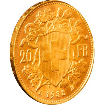 Золота монета Гельвеція 20 франків 1935 Швейцарія