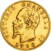 Золотая монета Виктор Эммануил II 20 лир 1866 Италия