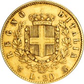 Золотая монета Виктор Эммануил II 20 лир 1866 Италия