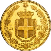 Золотая монета Умберто I 20 лир 1882 Италия