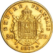 Золота монета Наполеон III 20 франків 1862 Франція