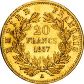 Золота монета Наполеон III 20 франків 1857 Франція