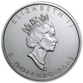 Срібна монета 1oz Кленовий Лист 5 доларів 2002 Канада