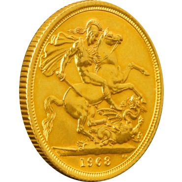 Золотая монета Соверен Елизаветы II 1968 Великобритания