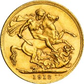 Золотая монета Соверен Георгия V 1912 Великобритания