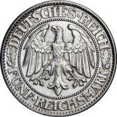 Серебряная монета "Дуб" 5 марок 1932 Веймарская Республика Германия