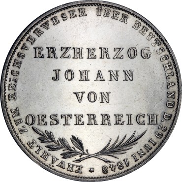 Серебряная монета Франкфурт 2 гульдена 1848 Германия