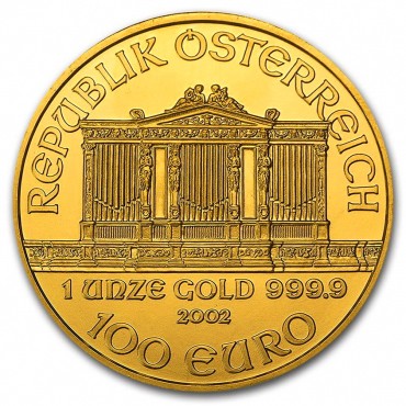 Золота монета 1oz Віденська Філармонія 100 євро 2002 Австрія