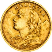 Золота монета Гельвеція 20 франків 1910 Швейцарія