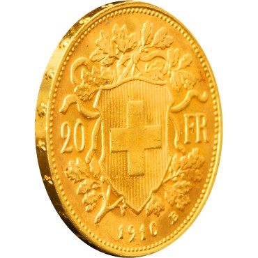 Золотая монета Гельвеция 20 франков 1910 Швейцария