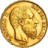 Золотая монета 20 франков 1867 Бельгия