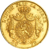 Золотая монета 20 франков 1867 Бельгия