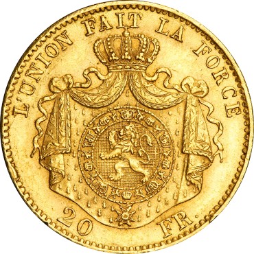 Золота монета 20 франків 1867 Бельгія
