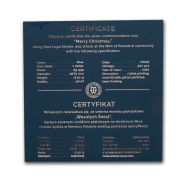 Серебряная монета «Счастливого Рождества» 1 доллар 2020 Ниуэ (цветная)