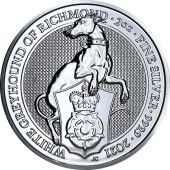 Серебряная монета 2oz Белая Борзая Ричмонда (серия "Звери Королевы") 5 фунтов 2021 Великобритания