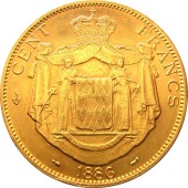 Золотая монета 100 франков 1886 Монако