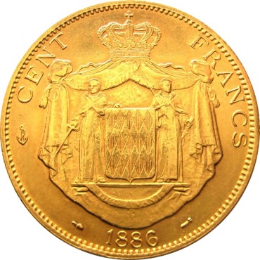 Золотая монета 100 франков 1886 Монако