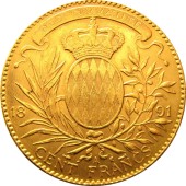 Золотая монета 100 франков 1891 Монако