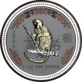 Серебряная монета 5oz Год Обезьяны 2004 Австралия (цветная)