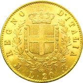 Золотая монета Виктор Эммануил II 20 лир 1873 Италия
