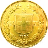 Золота монета 20 франків 1890 Швейцарія