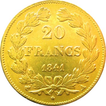 Золотая монета 20 франков 1841 Франция