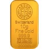 Золотий зливок 10 грам 9999 Fine Gold Argor-Heraeus
