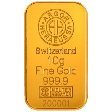 Золотой слиток 10 грамм 9999 Fine Gold Argor-Heraeus