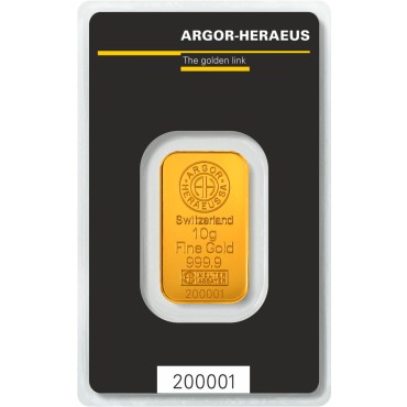 Золотий зливок 10 грам 9999 Fine Gold Argor-Heraeus