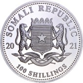 Серебряная монета 1oz Слон 100 шиллингов 2021 Сомали