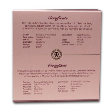 Срібна монета Відчуття кохання 500 франків 2020 Камерун (кольорова)