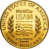 Золотая монета Чемпионат Мира По Футболу 5 долларов 1994 США