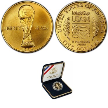Золотая монета Чемпионат Мира По Футболу 5 долларов 1994 США