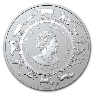 Серебряная монета 1oz Год Быка 1 доллар 2021 Австралия