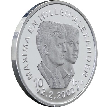 Серебряная монета Брачный союз Принца Виллем-Александра и Максимы Соррегьеты 10 Флоринов 2002 Аруба