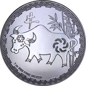 Срібна монета 1oz Рік Бика 2 долара 2021 Ніуе