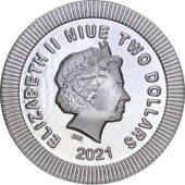 Серебряная монета 1oz Афинская Сова 2 доллара 2021 Ниуэ