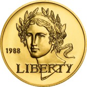 Золотая монета Олимпиада в Сеуле 5 долларов 1988 США