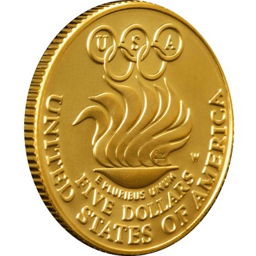 Золотая монета Олимпиада в Сеуле 5 долларов 1988 США