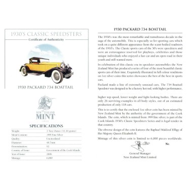 Срібна монета 1oz Автомобіль "1930 Packard 734 Boattail" 2 долара 2006 Острова Кука (кольорова)