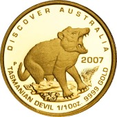 Золотая монета 1/10oz Тасманский Дьявол 15 долларов 2007 Австралия