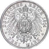 Серебряная монета Баден 3 марки 1914 Германская Империя