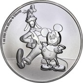 Серебряная монета 1oz Дисней Микки Маус и Гуффи 2 доллара 2021 Ниуэ