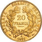 Золотая монета 20 франков 1851 Франция