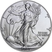 Серебряная монета 1oz Американский Орел 1 доллар 2021 США (Тип 2)