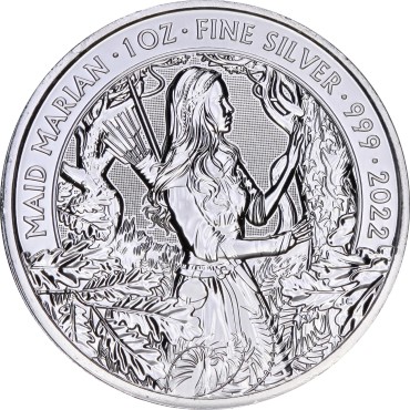 Серебряная монета 1oz Мифы И Легенды: Горничная Мэриан 2 английских фунта 2022 Великобритания