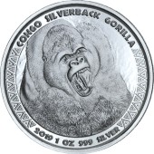 Срібна монета 1oz Сільвербек Горила 5000 франків КФА 2019 Конго